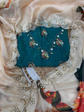 Awesome Beige Tabby Silk Handwork Saree